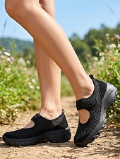 abordables Baskets femme-Chaussures de marche beiges pour femmes, à fermeture velcro, idéales pour la randonnée, les promenades en parc, les voyages et une utilisation prolongée.