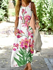 Χαμηλού Κόστους Floral φορέματα-Γυναικεία Μακρύ φόρεμα Φόρεμα σε γραμμή Α Φόρεμα Off The Shoulder Διακοπές Καθημερινό Μπόχο Εξόδου Χαλαρή Εφαρμογή Φλοράλ Γραφική Αμάνικο Στρογγυλή Ψηλή Λαιμόκοψη Θαλασσί Ανθισμένο Ροζ Πορτοκαλί