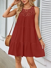 economico Vestiti-Per donna Mini Abito Abiti effetto lino Vestito Estivo Abito a trapezio Abito Estivo Vacanza Casual Quotidiano Spiaggia Vestibilità comoda Semplice Senza Maniche All'americana Blu blu navy Nero Bianco
