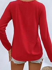 levne jednoduché tričko-Dámské Tričko Tlačítko Přední S texturou Pevná barva Módní Na běžné nošení Dlouhý rukáv Do V Dlouhé topy Denní Jdeme ven Tmavěhnědá Travní zelená Černá Bílá Rubínově červená Jaro Podzim