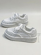 economico sposa-sneakers da sposa con plateau e strass argentati da donna: stile da sposa scintillante per matrimoni all'aperto in giardino