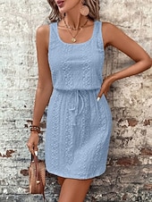 preiswerte Weißes Kleid-Damen Minikleid A Linie Kleid Sommerkleid Lässig Täglich Normale Passform Einfach Ärmellos U-Ausschnitt Blau Schwarz Weiß Königliches Blau Sommer Frühling