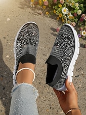 economico Sneakers da donna-scarpe da ginnastica slip-on da donna con strass rosa - tomaia in Flyknit traspirante, leggere &amp;scarpe sportive casual scintillanti per camminare, fare jogging, viaggiare, indossare ogni giorno