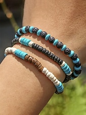 economico Gioielli da uomo-set di bracciali bohémien da uomo, materiali misti con turchese e pietra lavica, perfetti per le vacanze e per l'uso quotidiano casual