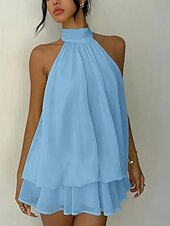 voordelige Eenvoudige jurk-Dames Mini-jurk Zomerjurk halter jurk Casual Dagelijks Strand Feestdagen Ruim Passend Effen Mouwloos Halternek Geel Rood Hemelsblauw Bruin Zomer Lente