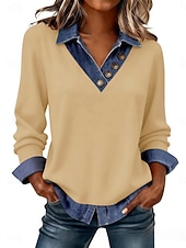 voordelige Effen Hoodies-Dames Trui-sweatshirt Lapwerk Knop Effen Casual Lange mouw Revers Normale tops Straat Dagelijks gebruik blauw Zwart Blozend Roze Donkergrijs Abrikoos Lente Herfst Winter