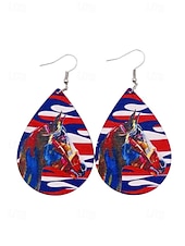 tanie Akcesoria-Amerykański 250. Jubileusz Kwiatowe Drewniane Kolczyki w Kształcie Łzy z Flagą USA lekkie Patriotyczne Biżuteria z Długimi Kolczykami dostępne w wielu stylach Casual Boho Styl na co dzień