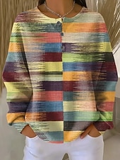 economico Felpe a Strisce e Geometriche-Per donna Felpe con cappuccio Bottoni Grafico Geometrico Blocco di colori Moda Casual Stampa Manica Lunga Girocollo Top Regolari Casuale Streetwear Rosa chiaro Rosa Verde Kaki Beige Estate Primavera