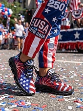  USA:s 250-årsjubileum Dam America atletiska sneakers - USA-flagga tryck lätta löparskor Dämpad sula patriotiska träningsskor för 4 juli firande parader