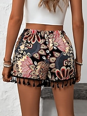 ieftine Bermude-Pentru femei chinez Pantaloni Scurți Pantaloni scurți de vară Vacanță Modă Șic Stradă Scurt Talie Înaltă Floral Franjuri Talie elastică Respirabilitate Comfortabil Respirabil Inelastic Strech Zilnic