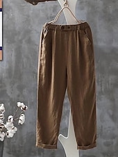 abordables Fondos-Mujer Lino de algodón sintético Pantalones Pantalones casuales Pantalones de verano Vacaciones Moda Ropa de calle Hasta el Tobillo Alta cintura Plano Bolsillo Cintura elástica Cómodo Rígido Diario