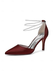 Недорогие Невеста-Женские серебристые атласные туфли на каблуке с острым носком и жемчужными ремешками на щиколотке, элегантные свадебные туфли для пляжной свадьбы.