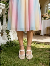 economico Damigella d&amp;#39;onore-ballerine Mary Jane da donna in rete con ricami floreali: eleganti scarpe slip-on traspiranti in stile isola tropicale per vacanze in resort sulla spiaggia e viaggi estivi