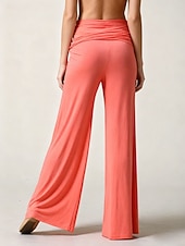 abordables Pantalones acampanados para mujer-Mujer Perneras anchas Chinos Vacaciones Moda Ropa de calle Longitud total Alta cintura Plano Confortable Comodidad Suave Elástico Exterior Calle Naranja Verano Primavera Otoño Holgado