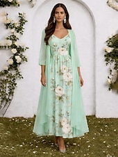 Χαμηλού Κόστους Λουλουδένιο Φόρεμα-Γυναικεία Σετ Φόρεμα Φόρεμα σε γραμμή Α Κομψό Διακοπές Φλοράλ Γραφική Πολυεπίπεδο Στάμπα Μακρύ φόρεμα 3/4 Μήκος Μανικιού Λαιμόκοψη V Επίσημο Ανθισμένο Ροζ Βυσσινί Πράσινο του τριφυλλιού