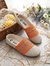 economico Zoccoli e pianelle da donna-muli ricamati bohémien arancioni da donna - slip-on etniche in tela di lino per picnic estivi, vacanze &amp;passeggiate in spiaggia