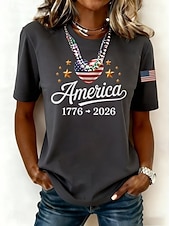  Ziua Independenței Americană Aniversare Patriotic Femei Tricou Print Grafic Litera Steag American Vintage Șic Clasic Manșon Scurt Gât Regulamentar Topuri Lungi Zilnice Albastru Negru Alb Albastru