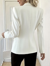 baratos Blazers e Fatos-Mulheres Blazer Confortável Bolsos Moda Casual Tecido Escritório Festa Rua Roupa Diária Padrão Lapela Chanfrada Normal Manga Longa agasalhos Preto Branco Azul Marinha Primavera Outono