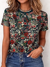 economico T-shirt Boho-Per donna Maglietta Stampato Floreale Grafico Paisley Bohemien Vintage Elegante Manica Corta Girocollo Scollo a V Top lunghi Quotidiano Uscire Weekend Blu Nero Verde chiaro Viola Verde Estate