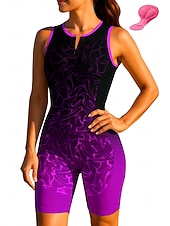 お買い得  ウィメンズトライアスロンウェア-女性用 サイクリングジャージー トライスーツ ダウンヒルジャージー ノースリーブ 夏 春 秋 ブルー ダークグレー ローズレッド+ブラック 幾何学模様 勾配 カーブ バイク サンスクリーン UV耐性 3Dパッド サイクリング 速乾性 スポーツ 衣類