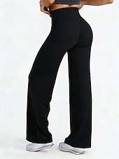 preiswerte weites Bein und hohe Taille-Damen Hose Freizeithose Gerade Mode Streetwear Basic Volle Länge Hohe Taille Einfach Elastischer Bund Bequem Atmungsaktiv Dehnbar Täglich Fitnessstudio Yoga Schwarz Rosa Burgunderrot Marineblau
