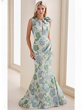cheap Mermaid Evening Dresses-Mermaid Trumpet Floor Length Formal Dresses Floral Dress Evening Gown Elegant Vintage Floral Sleeveless V Neck Garden Party Wedding Pocket Jacquard with Floral Print Embroidered Flower