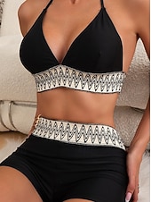 abordables Conjuntos de bikini-Mujer Bañadores Bikini 2 piezas Bermudas Traje de baño Delgado Espalda al Aire Vacaciones Ropa de playa Geométrico Escote en Pico Sin Mangas Trajes de baño