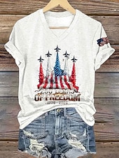  女性の250周年記念愛国者Tシャツプリントグラフィック旗ヴィンテージスタイリッシュクラシックショートスリーブVネックレギュラートップスデイリーブルーブラックホワイトレッドサマー春
