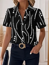 abordables Blouses rayées et géométriques-Chemise Femme À Manches Longues Blouse Boutonnée Graphique Géométrique Quotidienne Décontractée Chemisier À Manches Courtes Col Regular Tops Quotidien Blanc Été Printemps