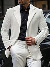 ieftine Sacouri clasice pentru bărbați-Bărbați Jachetă blazer Guler crestat Urât Modă Ușor Mată Blazer Alb Slim Fit Doi nasturi la un singur piept