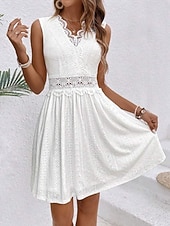 cheap White Lace Dresses-Women's Mini Dress Lace Dress White Dress Elegant Fashion Modern Outdoor Vacation Going out Regular Fit Plain Sleeveless V Neck White Summer Spring