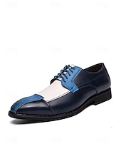 abordables Chaussures Derby-Chaussures habillées pour hommes en similicuir bleu et blanc, chaussures de mariage confortables pour les mariés et les invités