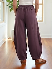 billiga Premium Linnekollektion-Dam Byxor av linne i bomull Kinesiska Sommarbyxor underbyxor Semester Streetwear Grundläggande Fullängd Medium Midja Slät Ficka Elastiskt midjeband Bekväm Komfort Microelastisk Dagligen Utomhus Gata