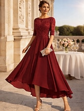 economico Lunghezza alla caviglia-Linea ad A Lunghezza alla caviglia Vestito da Festa Abito da Cocktail Abito da invitata a nozze Abito da cerimonia per signora Mezza Manica Girocollo Elegante Ospite di nozze Ricevimento di