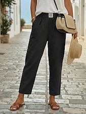  Per donna Pantaloni in cotone e lino Pantaloni Eleganti Pantaloni Estivi 100% cotone Tinta unita Classico Lunghezza alla caviglia Misura del girovita medio Tasca Baggy Design con Coulisse Elastica