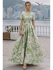  A-linje Ankellengde Formell kjole Cocktailkjoler Elegant Kortermet Båthals Bryllup Cocktailfest Jacquard med Plissert