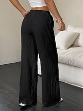 abordables jambe large et taille haute-Femmes Pantalons Pantalon décontracté Droit Vacances Mode Streetwear Longueur complète Taille haute Uni Avec Poches Taille Élastique Confort Confortable Quotidien Vacances Rue Noir Kaki Printemps