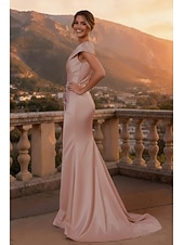 cheap Ball Gown Evening Dresses-Mermaid Trumpet Sweep Brush Train Floor Length Formal Dresses Evening Gown Overskirt Dress Evening Gown Ball Gown with Overskirt Formal Dress Elegant Sleeveless One Shoulder Formal Satin with Ruched