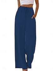ieftine picior lat și talie înaltă-Pentru femei Pantaloni Pantaloni casual Drept Modă Șic Stradă De Bază Lungime totală Talie Înaltă Simplu Cordon Buzunar Talie elastică Comfortabil Inelastic Zilnic Vacanță Stradă Negru Bleumarin