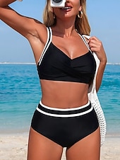 economico Bikini-Per donna Costumi da bagno Bikini Due pezzi Mutande Costume da bagno Controllo della Pancia Vita alta Snello Senza schiena Vacanza Abbigliamento da Spiaggia A righe Scollo a V Senza Maniche Costumi