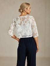 economico Giacche-Per donna Giacca Matrimonio Pizzo Floreale Casual / Quotidiano Elegante Capispalla Manica 3/4 Estate Bianco S