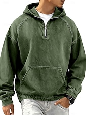 economico magliette di base-Per uomo Camicia di Jeans Camicia 100% cotone lavaggio acido Maglietta Manica Lunga Con Cappuccio Autunno &amp; Inverno Primavera Autunno Semplice Vintage Streetwear Casual Con zip Stile Vintage Tinto in