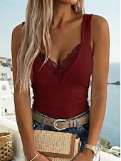 olcso Csipkés felsők-Női camisole top kimenő felsők camis koncertfelsők fekete fehér kék sima foltvarrás csipke díszítéssel ujjatlan buli napi alap szexi szív alakú normál S
