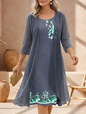 economico Abito Floreale-Per donna Insieme del vestito Abito a Tubino Abito Estivo Elegante Floreale Grafico Stratificato Stampato Abito Midi Manica 3/4 Girocollo Quotidiano Vacanza Blu Viola Verde Estate Primavera