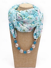 billiga Halsdukar för kvinnor-Damhalsband i bohemisk chiffong, mjuk polyesterhalsduk med blommönster och pärlhänge, lätt modeaccessoar för kvinnor, perfekt för vardagskläder, semester och resor.