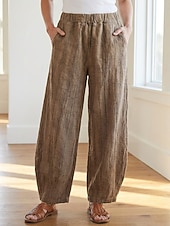cheap Premium Linen Collection-70% Linen Women's Linen Pants Chinos Summer Pants Bloomers Vacation Streetwear Basic Full Length Medium Waist Plain Pocket Elastic Waistband Comfy Inelastic Daily Outdoor Street Violet Teal Dark