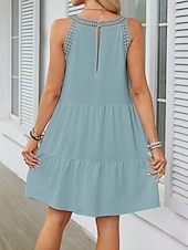 economico Vestiti-Per donna Mini Abito Abiti effetto lino Vestito Estivo Abito a trapezio Abito Estivo Vacanza Casual Quotidiano Spiaggia Vestibilità comoda Semplice Senza Maniche All'americana Blu blu navy Nero Bianco