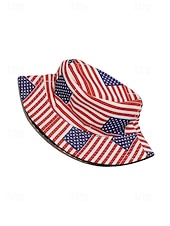 כובע דלי לנשים מפוליאסטר עם הדפס דגל ארה"ב, מושלם לציון 250 שנה לארה"ב, יום העצמאות וללבוש יומיומי קז'ואל