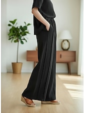 お買い得  プレミアムリネンコレクション-女性用 コットンリネンパンツ 生意気 チノパン サマーパンツ 旅行度假风 ストリートファッション カジュアル 全長 ミディアムウエスト 純色 弾性ウエストバンド 快適 マイクロエラスティック 日常 アウトドア ストリート ライスホワイト ブラック グリーン 春 秋 ルーズフィット