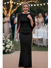 preiswerte Bodenlänge-Schlauchkleid Bodenlang Kleid für Hochzeitsgäste Abendkleid Cape-Kleid Brautmutterkleid Ärmellos U-Boot-Ausschnitt Elegant Formell Formeller Abend Geburtstag Stretchstoff mit Einfarbig